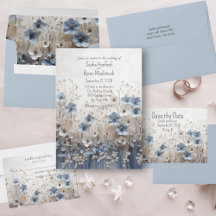 Joli Mariage Jardin Fleur 3D Bleu et Blanc