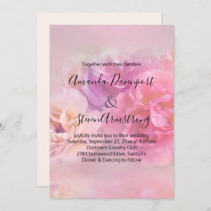 Invitation Joli Mariage photo de oeillets rose et blanc