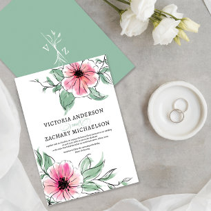 Invitation Joli Mariage végétal rose Sage vert