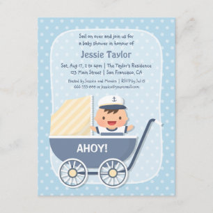 Invitation Joli Marin dans un Landau, Baby Shower Marin