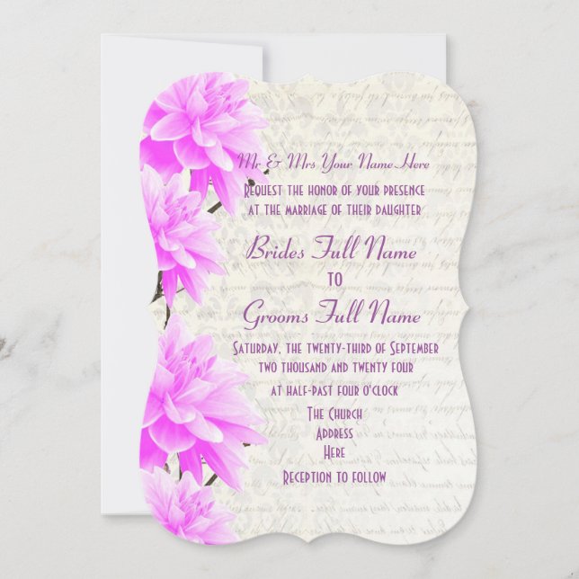 Invitation Joli mauve féminine et mariage rose (Devant)
