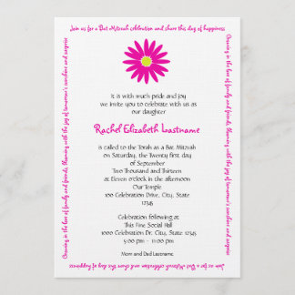 Invitation Joli message de la marguerite Texte Bat mitzvah ro