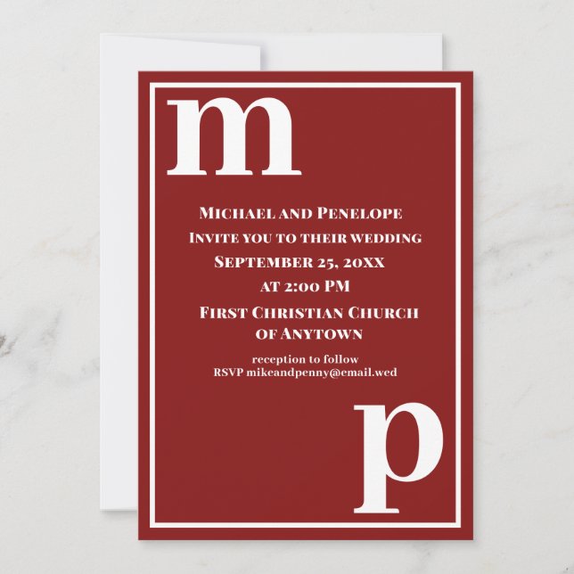 Invitation Joli Monogram Garnet Mariage rouge (Devant)