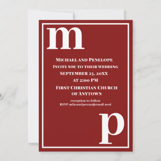 Invitation Joli Monogram Garnet Mariage rouge