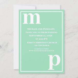 Invitation Joli Monogram Mariage vert mousse de mer tendance