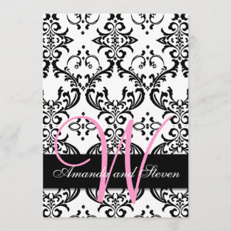Invitation Joli monogramme rose Damas