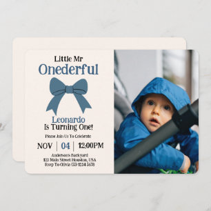 Invitation Joli Monsieur Onederful Blue Bow Boy 1er Anniversa
