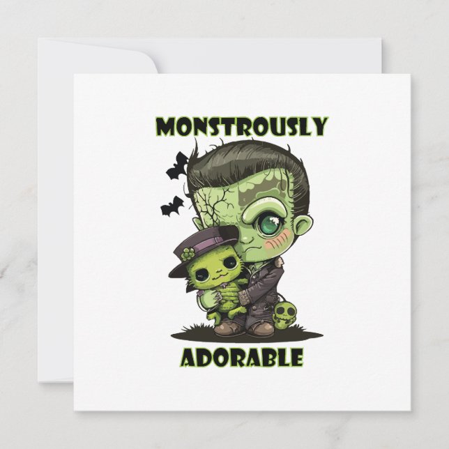 Invitation Joli monstre de Frankenstein avec peluche (Devant)