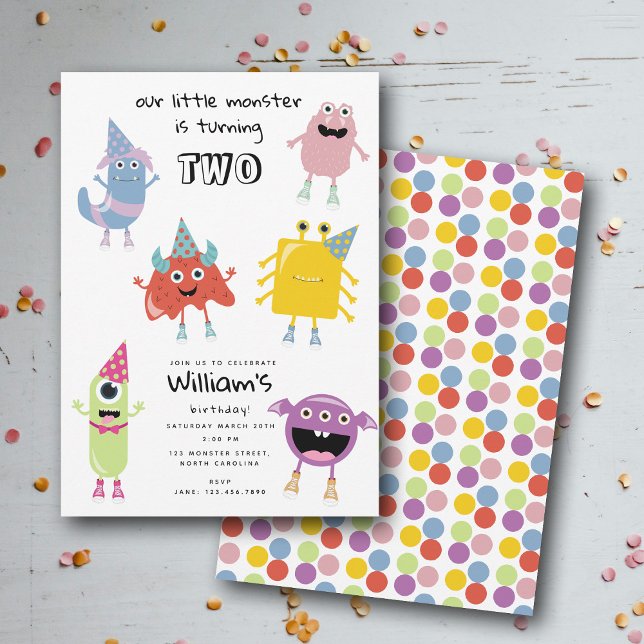 Invitation Joli Monstres colorés Funny Anniversaire de enfant (Cute Colorful Monsters Funny Kids Birthday Party Invitation)