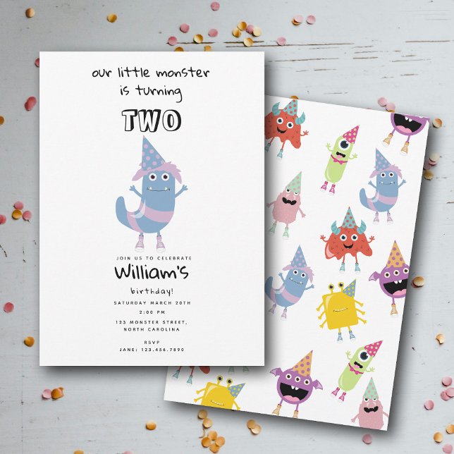 Invitation Joli Monstres colorés Funny Anniversaire de enfant (Cute Colorful Monsters Funny Kids Birthday Party Invitation)