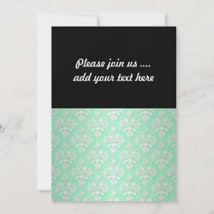 Invitation Joli motif damassé floral vert menthe et blanc