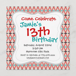 Invitation Joli Motif de diamant de tissage aztèque rouge Tur