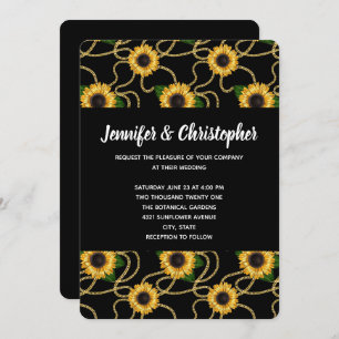Invitation Joli Motif de tournesols jaunes sur Mariage noir