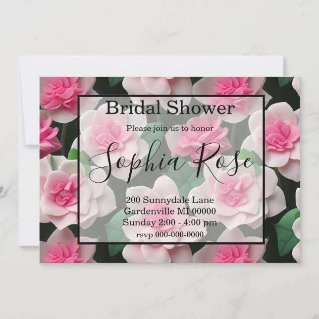 Invitation Joli motif fleuri rose boho (Devant)