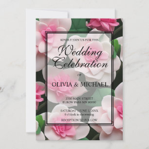 Invitation Joli motif fleuri rose boho