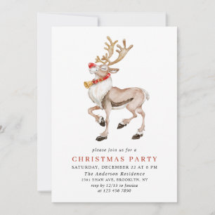 Invitation Joli Noël Cartoon Reindeer Fête de Vacances Invi