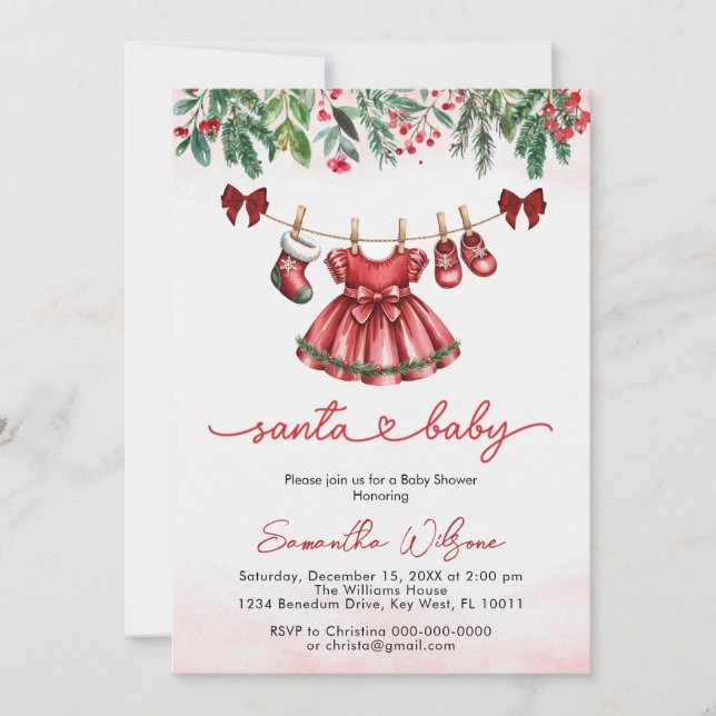 Invitation Joli Noël Père Noël bébé Baby shower de vêtements  (Devant)