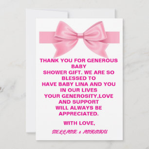 Invitation Joli Nœud Coquette Rose Remerciement Baby Shower F