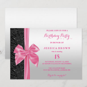Invitation Joli Nœud en Soie Rose Noir avec Sequins pour 18èm