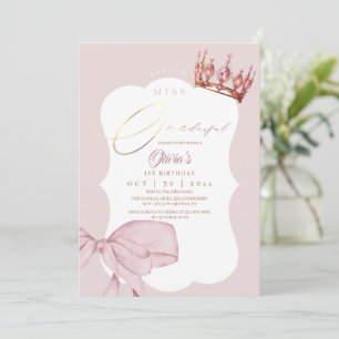 Invitation Joli Nœud Rose et Couronne 1er Anniversaire