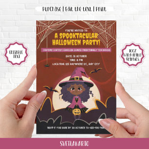Invitation Joli noir Africain Américain Halloween sorcière fi