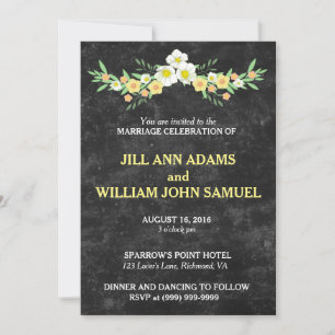 Invitation Joli noir avec orange et vert Mariage Floral