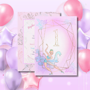 Invitation Joli Nommé Géométrique Doré Ballerine Aquarelle Ro