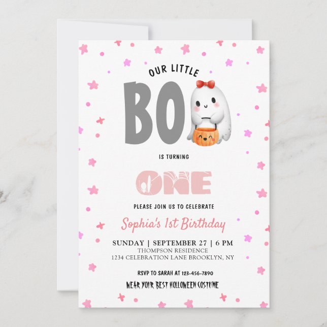 Invitation Joli Notre Petit Boo Rose Anniversaire (Devant)