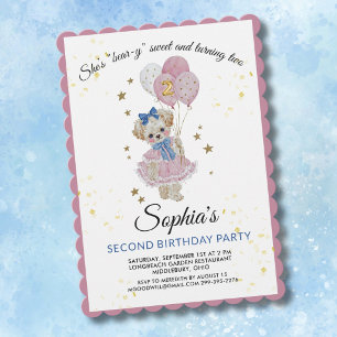 Invitation Joli Nounours Rose pour une Fille de 2 ans