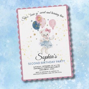 Invitation Joli Nounours Rose pour une Fille de 2 ans