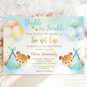 Invitation Joli Nounours Twin Boys Twin Blue Baby shower