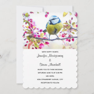 Invitation Joli oiseau bleu et jaune sur un Mariage de branch