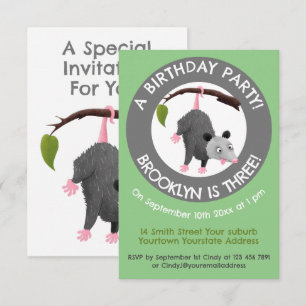 Invitation Joli opossum personnalisées dessin animé anniversa