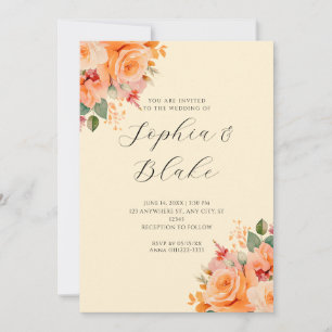 Invitation Joli Orange Floral Élégant Mariage Jaune