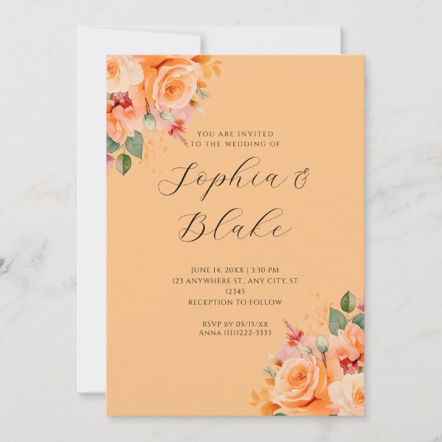 Invitation Joli Orange Floral Élégant Mariage orange (Devant)