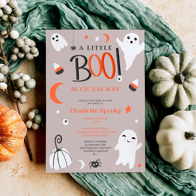 Invitation Joli orange pas éffrayant Halloween baby shower bo (Cute orange not spooky Halloween boo baby shower Invitation)