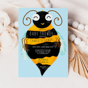 Invitation Joli orange rayures noir abeille garçon baby showe