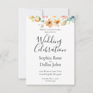 Invitation Joli orange rose Fleur sauvage Mariage