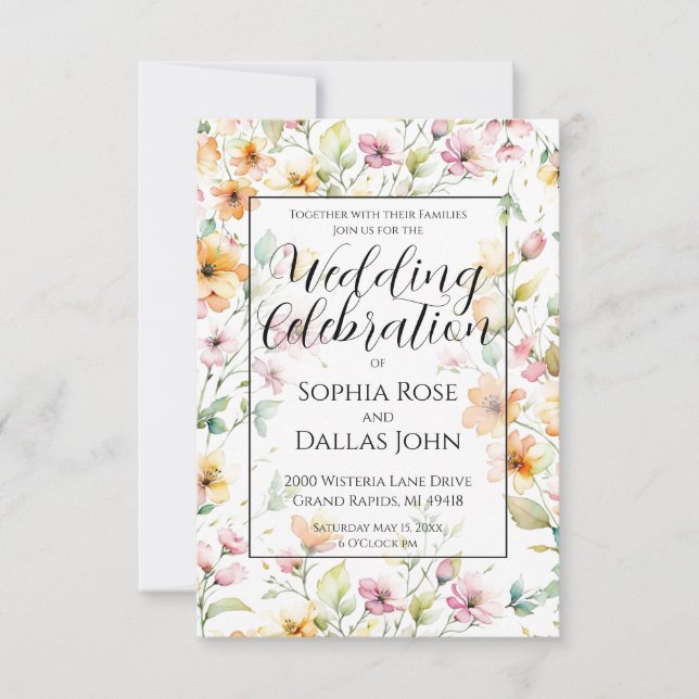 Invitation Joli orange rose Fleur sauvage mariage (Devant)