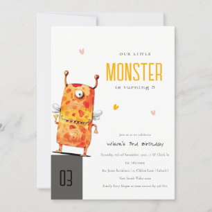 Invitation Joli Orange Yellow One Eyed Monster Anniversaire d
