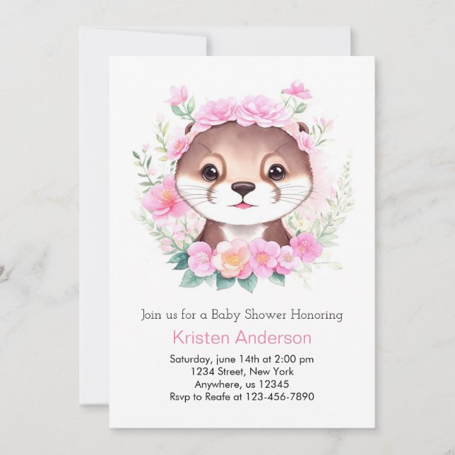 Invitation Joli Otter Blissful rose Girl Baby shower (Devant)