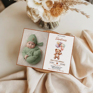 Invitation Joli ours en peluche 1er anniversaire | Douce Ours
