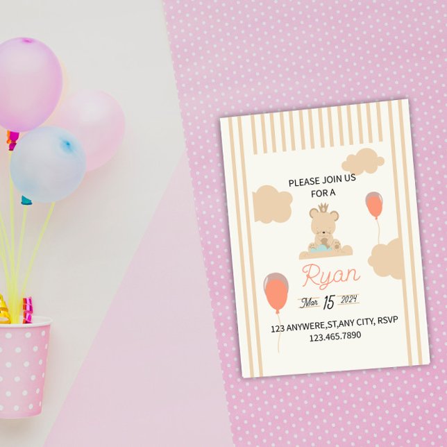 Invitation Joli ours en peluche assis sur un nuage (Créateur téléchargé)