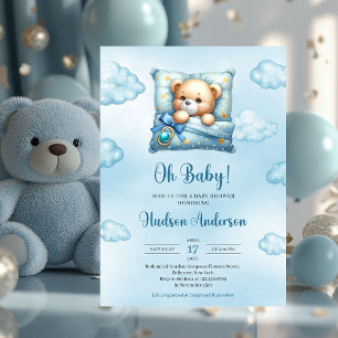 Invitation Joli ours en peluche dormant bleu brun ivoire Garç
