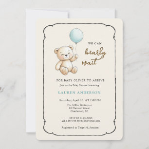 Invitation Joli ours en peluche rétro, shower bébé garçon