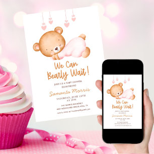 Invitation Joli ours en peluche rose aquarelle pour baby show
