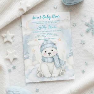 Invitation Joli ours polaire Hiver Baby shower Animal Bleu 