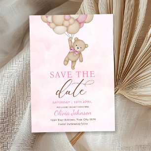 Invitation Joli Ours Rose Enregistrer la Date