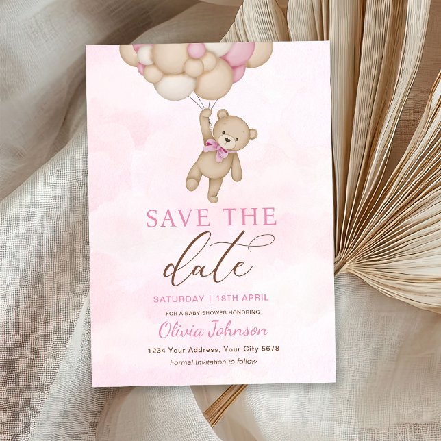 Invitation Joli Ours Rose Enregistrer la Date (Créateur téléchargé)