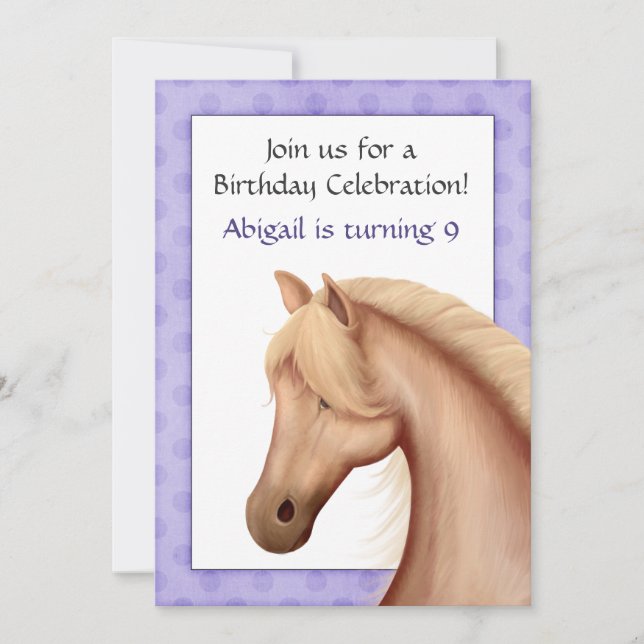 Invitation Joli Palomino Cheval Violet Anniversaire Invitatio (Devant)